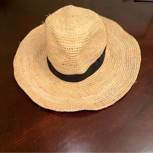 J.Crew Raffia Straw Hat S/M Natural Wide Brim Coastal Boho Beach